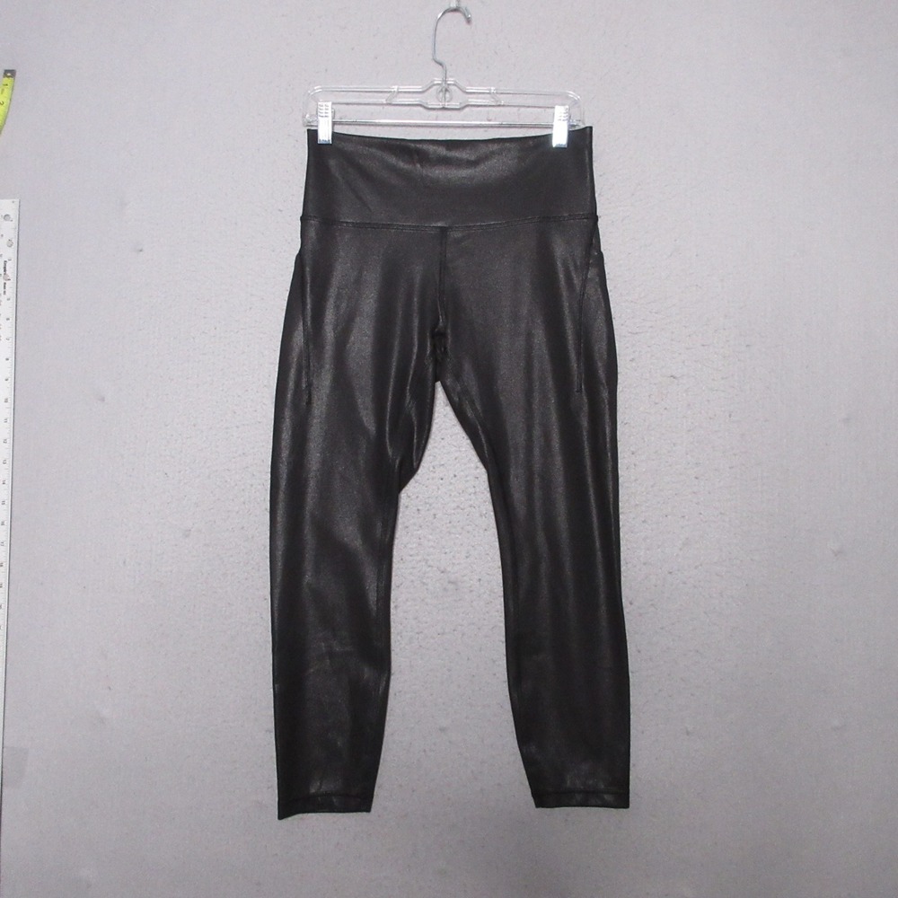 Lululemon Leggings 10 Black‎ High Rise Crop Foil Shiny LW5FCDS
